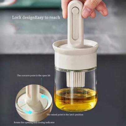 Glass Oil Bottle With Telescopic Silicone Brush, Heat-Resistant Borosilicate Glass & Silicone, For Home Kitchen Baking, Frying And Grilling, Refillable Oil Brush Dispenser For Even Coating And Mess-Free Cooking