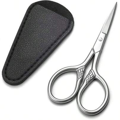 3.5 Inch Stainless Steel Precision Scissors, Multifunctional Retro Beauty Tool For Facial Hair, Eyebrows, Eyelashes, Beard, Mustache, With PU Protective Case