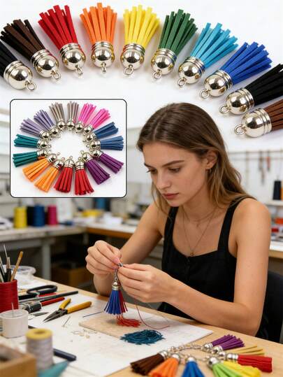 10/30/50/100/200/300/500/1000 piezas Llavero con borla de color aleatorio, borla de cuero adecuada para hacer llaveros DIY, colgantes, joyería y manualidades