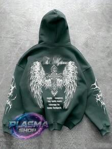 Comfortable Basic Sweatshirt For Everyday Wear Wings Cross Religion Art Streetwear Urban Culture Street Fashion Street Graffiti Tagging Skater Skateboarding Unisex Men's Women's Sweatshirt 50% Cotton 50% Polyester Top Premium Streetwear New Release Immediate Shipping Various Colors!! - 軍綠色 - 查看 1