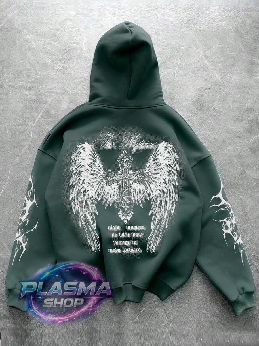 Comfortable Basic Sweatshirt For Everyday Wear Wings Cross Religion Art Streetwear Urban Culture Street Fashion Street Graffiti Tagging Skater Skateboarding Unisex Men's Women's Sweatshirt 50% Cotton 50% Polyester Top Premium Streetwear New Release Immediate Shipping Various Colors!! - 軍綠色 - 查看 1