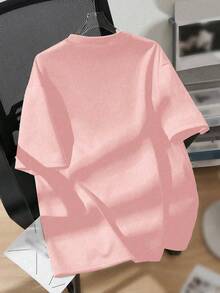 1 pieza Camiseta de manga corta holgada con estilo de grupo de chicas coreanas, adecuada para el uso diario en la escuela en primavera/verano - Rosa - Ver 3
