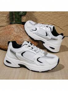 American Retro Contrast Color Running Shoes, Mesh Breathable, Thick Bottom Cushioning, Campus, Street, Daily Wear Template, Running Shoes To Grasp The Relaxation Feeling, 5cm High Casual Shoes - 黑 - 查看 8