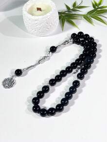 33pcs 12mm Black Glass Beaded Single Strand Arabic Style Daily Wear Bracelet TASBIH - Multicolor - View 2