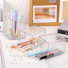 Creative Student DIY Desktop Square Pen Holder, Minimalist Acrylic Transparent Stationery Organizer - Transparent Pen Holder - View 4
