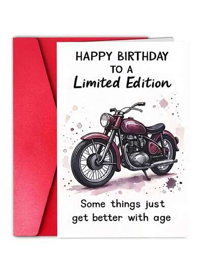 1Pc Retro Motorcycle Birthday Card, Suitable For Motorcycle Drivers And Motorcycle Enthusiasts - Retro Motorcycle Classic Print, Husband And Exclusive Cards, Birthday Decorations And Gifts