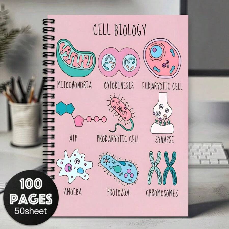 1 Spiral Biology Lab Notebook With Annotated Cell Diagrams - Mitochondria, ATP, DNA/Chromosomes, Prokaryotic/Eukaryotic Cells, Amoeba & Protists - For Students, Teachers, Microbiology - A5 - View 1