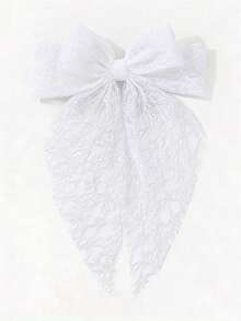 1个白色蕾丝蝴蝶结发夹，适合日常佩戴 - 白色 - 查看 4
