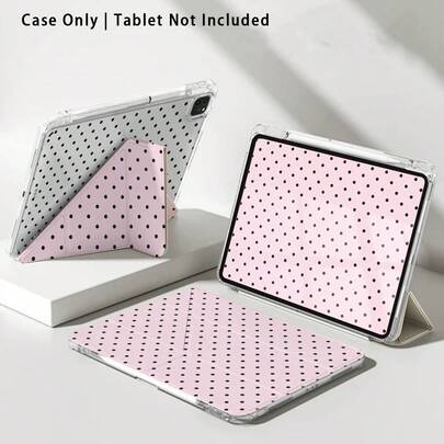 1pc Polka Dot Pattern Acrylic Crystal Tablet Protective Case With Stand, Suitable Compatible With Samsung, Honor, Apple And Other Brands, Foldable Anti-Bending, Silicone Reinforced Corners, Auto Wake/Sleep Function, Built-In Pen Slot, Multi-Angle Foldable Stand - Perfect Daily Protection, Ideal Gift