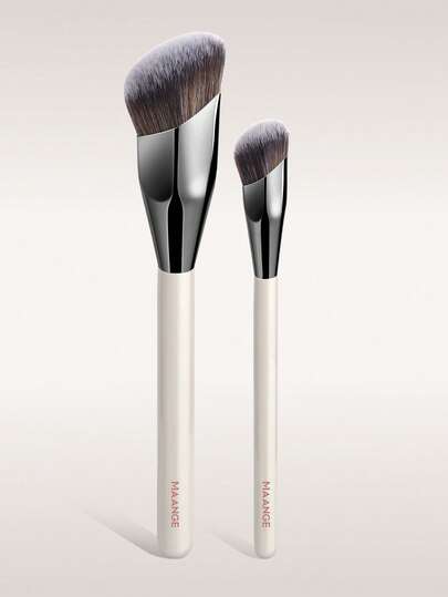 MAANGE 2pcs Makeup Brushes Angle Top Foundation Brushes Powder Blusher Brush,Soft Dense Fiber Concealer Brush Comfortable Handle Skin-Friendly For Women, Gift ﻿