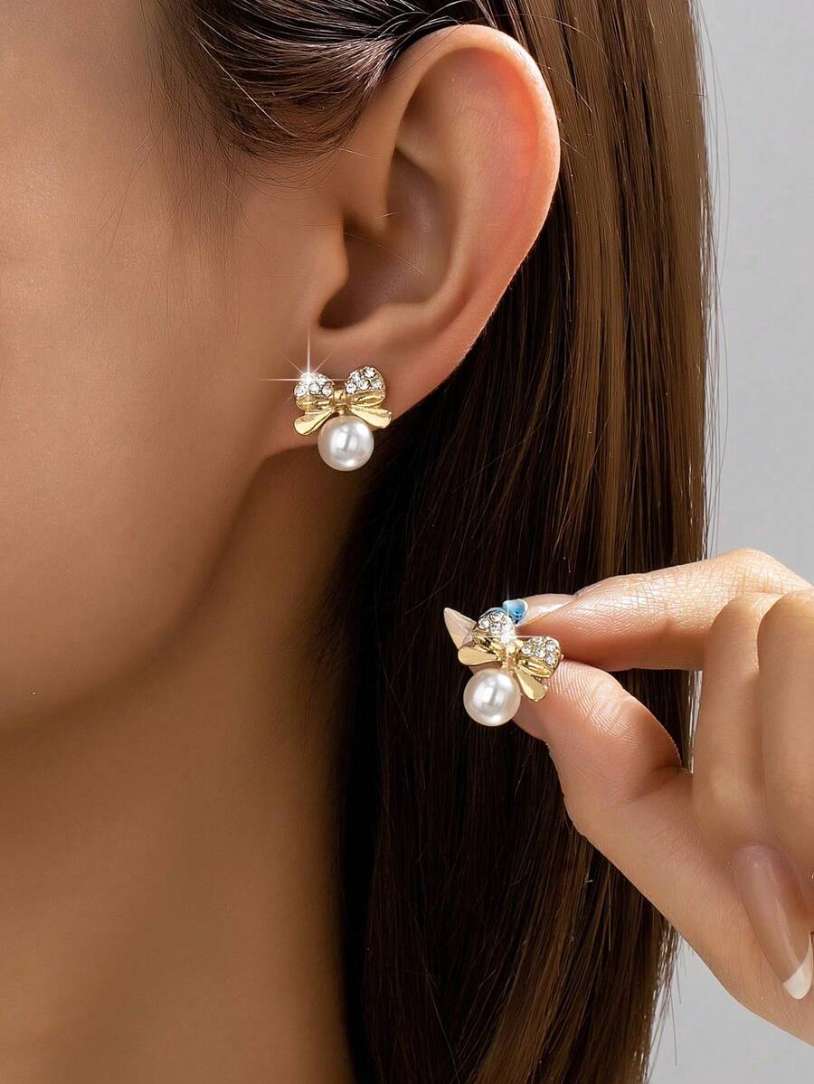 1 Pair Classic Elegant Minimalist Bow Earrings, Versatile For Women - Multicolor - View 1