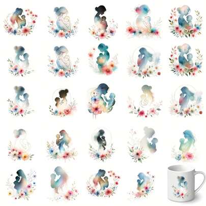 24pcs Happy Mother's Day Self-Adhesive UV DTF Transfer Vinyl Sheets - Pre-Cut Iron-On Patches Suitable For DIY Crafts, For Glass Jars And Coffee Mugs Cups, Bottles, Jars - Durable With Easy Application, Mother's Day Gifts