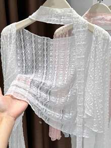 一件超仙女蕾丝防晒开衫，小巧百搭，刺绣网纱，独特设计，配有丝带和披肩 - 彩色 - 查看 16