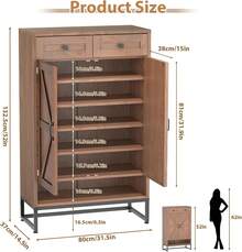 6-Tier Shoe Storage Cabinet With Drawer & Doors - Adjustable Shelves, 52" Tall Shoe Rack Organizer For Entryway, Hallway, Closet, Living Room - Farmhouse Style - 棕色 - 查看 2