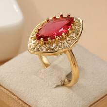 Nhẫn kim cương Cubic Zirconia tổng hợp cổ điển dành cho nữ, trang sức nhẫn cưới hình bầu dục - Vàng - Xem 9