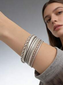 Layered Bracelet For Women, Luxury French Design, Minimalist Ins Style, Versatile Daily Wear Accessory - Silver - View 4