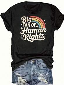 Women's Reading Rainbow Graphic Tee With Book Design Tee, Soft, Heavyweight, Fitted Fit, Print, Graphic, Design, Book, Rainbow Print, For Casual - 黑色-2 - 查看 15