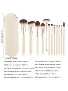12支化妆刷套装 专业柔软合成纤维粉底粉饼遮瑕混合化妆刷，眼影腮红面部刷 美容工具。 - 彩色 - 查看 3