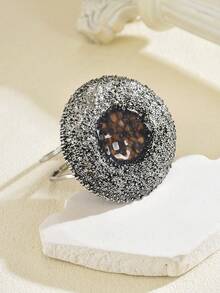 1pc Fashionable Exaggerated Retro Geometric Round Bangle Bracelet, Suitable For Mother's Day, Party, Vacation, Holiday, Casual Daily Wear - Antique Silver - View 4