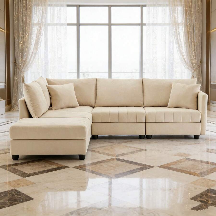Sofas & Couches - Beige + Cotton Linen + 5 Seat-1 - View 1
