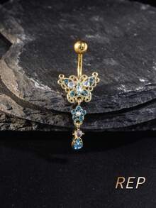 Gold-Plated Curved Barbell, Belly Button Rings, Surgical Stainless Steel Inlaid Glitter Zirconia,Butterfly Piercing Jewelry For Women, Daily Wear & Holiday Gift& Date& Party - Multicolor - View 6