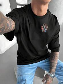 OMSTUDIO  Men's Double-Sided Printed T-Shirt Colorful Anti Social Club Pattern, Comfortable, 100 Percent Cotton, 180GSM, Graphic Cropped Graphic Tee, Men Graphic Tees ,Street Wear, Size S XXXL, Shipped From Local Warehouse, Man Gift. - 黑色 - 查看 2