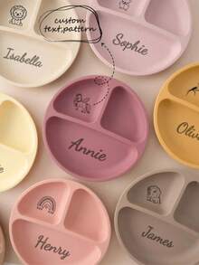Customized Baby Silicone Plate, Personalized Pattern & Name, Children's Tableware, Baby Suction Cup Plate, Customized Baby Tableware, Multi-Functional, Decorative, Lettering, Fashionable, Modern, Colorful, Cute, Appealing, Casual, Customized, Personalized, Unique, Ideal Gift For Boy, Women, Halloween Decor, Back To School Fashion, Christmas Gift - Multicolor - View 1