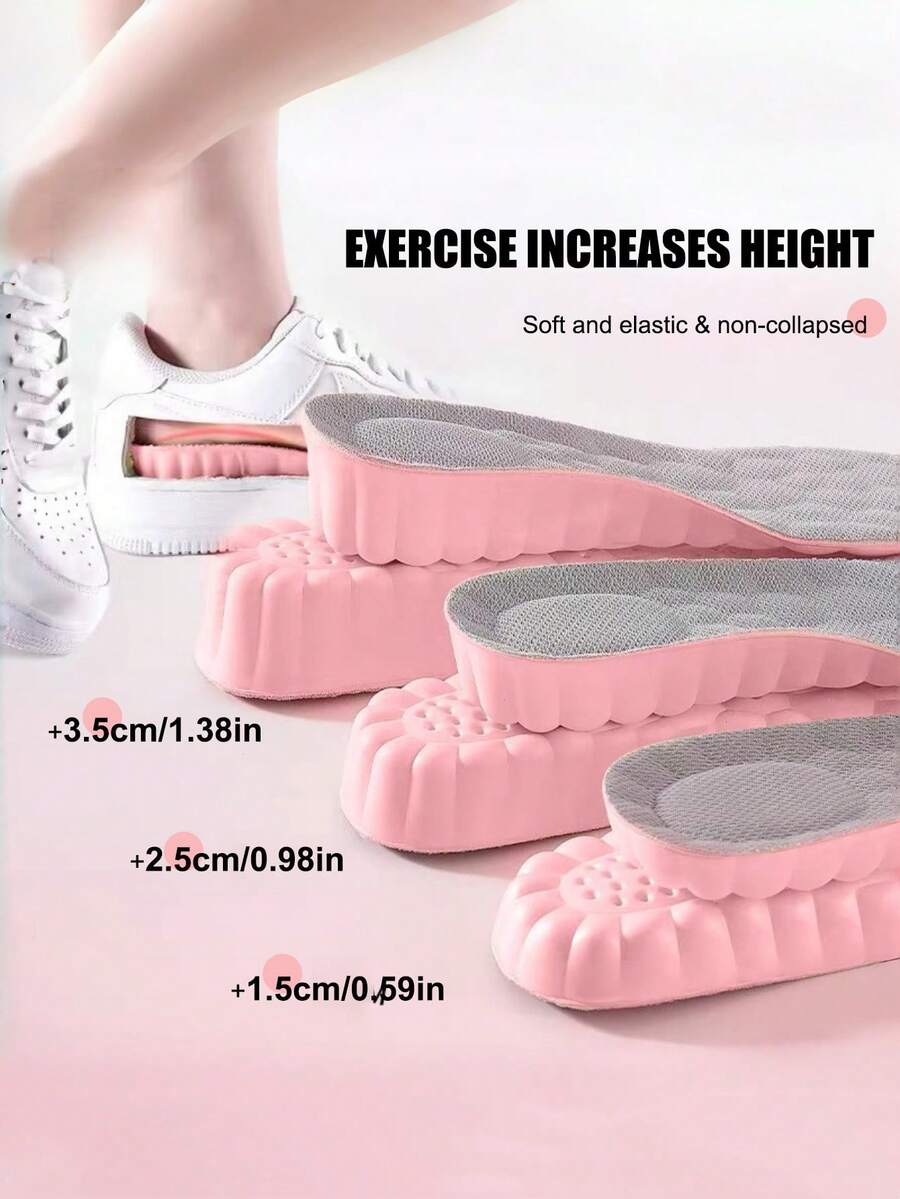 1 Pair Women's Short Stature Shock Absorbing Height Increasing Insoles, Invisible Rebound Comfortable Insoles For Prolonged Standing - Grayish Powder - 1.5cm - View 1