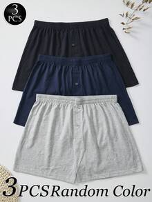 FOVTY 三件装随机颜色情人节礼物，送给男友的男士舒适透气内裤，时尚运动长腿三角裤，纯色家居服 - 彩色 - 查看 1