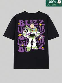 Disney-Retro And Playful Style | Buzz Lightyear Men's T-Shirt Soft And Skin Friendly Loose Fit Daily Versatile Top - màu đen - Xem 4