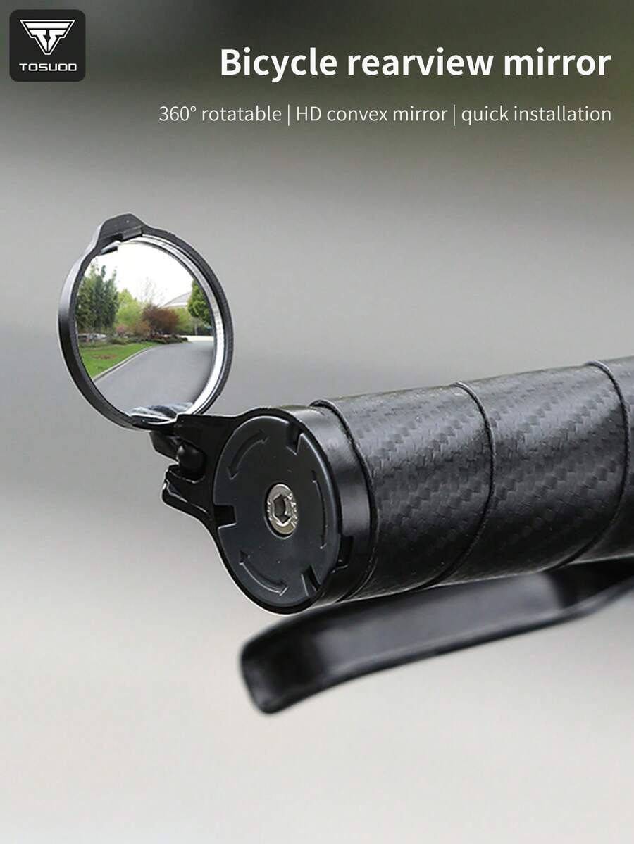 TOSUOD 1 Pair Bicycle Rearview Mirrors, 360° Rotatable High-Definition Convex Oval Mirrors - Quick Installation, Carbon Fiber Appearance In Black, Suitable For Road Bikes And Mountain Bikes, Vehicle-Specific Cycling Gear, Fashionable Bicycle Accessories | Durable