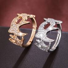 1枚微镶嵌锆石开口戒指，镂空鸟形设计，奢华高端手工饰品 - 開口戒指 - 查看 5