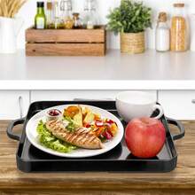 Serving Trays With Handles Melamine Black 12.5x12.5 Inch Spill Proof Kitchen Eating Trays Set Of 2 For Cafeteria Cafe Food Appeizer Dessert Snack Dinner Lunch Breakfast,TR16-02 - 黑色 - 查看 7