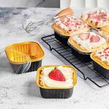 10/20/50 Pcs Foil Cupcake Liners Heat Resistant Aluminum Cake Cups With Lid Round Baking Cups With Lids Kitchen Wedding Birthday Party Supply - Multicolor - View 3
