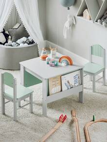 SoBuy KMB88-HG Children's Table With Chairs, Children's Seating Group Indoors, Children's Table And Chair Set, Painting Table For Children, Seating Group, Light Grey - Grey - View 2