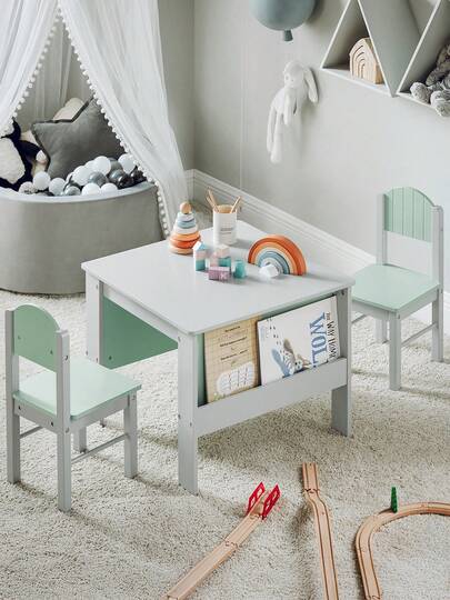 SoBuy KMB88-HG Children's Table With Chairs, Children's Seating Group Indoors, Children's Table And Chair Set, Painting Table For Children, Seating Group, Light Grey
