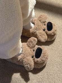 Pantuflas suaves y esponjosas con diseño de cachorro para hombres, pantuflas de interior y exterior cálidas y con diseño de dibujos animados lindos para parejas, para el invierno - Marrón - Ver 3