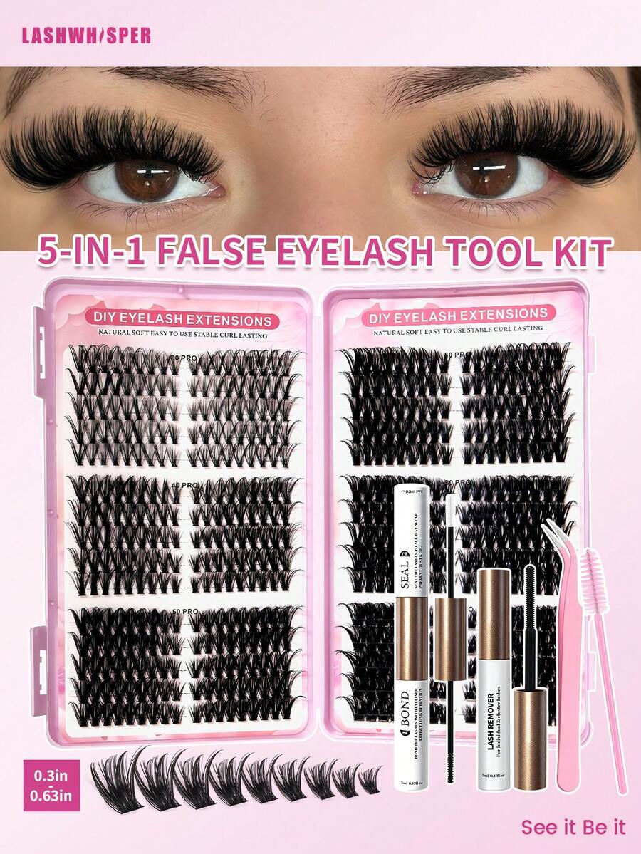 DIY Lash Extension Kit Cluster Lashes Waterproof Lash Bond And Seal Long Lasting Individual Lash Clusters Adhesive Sealant Makeup Tool - Multicolor - View 1