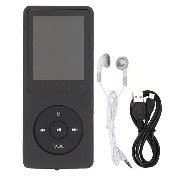 Odtwarzacz MP3 1,8 cala, 64 GB, czarny, dźwięk HiFi, ładowalny, lekki, przenośny, wielofunkcyjny, do uprawiania sportu, biegania, podróży, nauki w domu.
