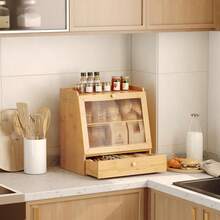 Bread Box, Bamboo Bread Box Storage Container With Drawer, 2-Tier Kitchen Countertop Food Storage Box With Acrylic Door, For Food, Natural - Màu gỗ - Xem 1