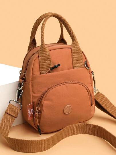 حقيبة كتف رسول ذات لون أحادي من قماش النايلون مع إغلاق سحاب، مناسبة للاستخدام اليومي، العمل، المدرسة، الخروج، الرحلات القصيرة