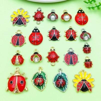 20pcs Enamel Ladybug Charms Red Flying Animal Ladybird Insect Animal Charms For Jewelry Bracelets Necklaces Earrings Keychain Making DIY Craft Gift