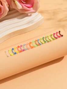 20pcs Stainless Steel Elegant Beach Vacation Style Colorful Dotted Eyebrow Rings, Suitable For Women's Daily And Festival Wear, Soft Eyebrow Rings Can Be Used As Gifts - Multicolor - View 3