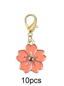 10 piezas de dijes de esmalte con flores, dijes con clip de marcador de punto de bordado de flor de cerezo para hacer joyas, coser, pulseras trenzadas, cierres de cremallera con mosquetón - Hebilla de langosta de cinco pétalos que gotea aceite - Ver 6