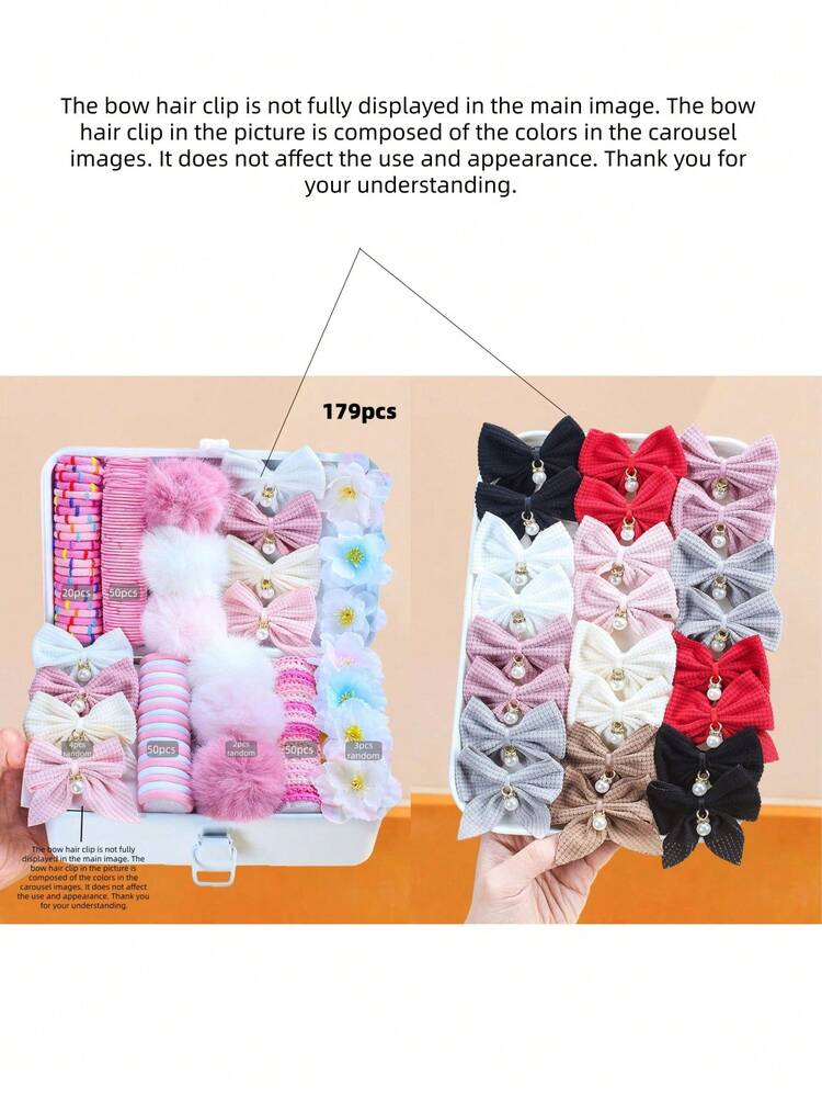4pcs/Set Cute Pink Hair Accessories Gift Set: Faux Fur Pom Pom Scrunchies, Pearl Bow Hair Clips, 3D Floral Pins, Sweet Adorable Styling Set For Girls & Women - Multicolor - View 9