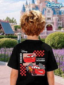 Boys' T-Shirt With Disney Cars Lightning McQueen Print And Text, Cool And Casual Summer Wear For Children, Perfect For Playground Outings, Boys' Round Neck Short Sleeves. - 黑色 - 查看 3