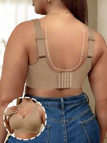 5pcs Classic Plus Size (Runs Small) Women's Non-Wired Bra, Striped Seamless Soft Support Shaping Lingerie, Adjustable Shoulder Straps, Removable Pads - Multicolor - View 7