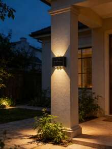 1/2/6 lamp solarnych ściennych, 8/10 diod LED z automatycznym czujnikiem, dwustronne oświetlenie, wodoodporna lampa ozdobna do ogrodu i na patio - Czarne - Zobacz 2