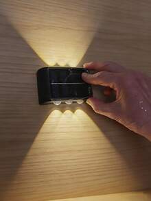 1/2/6 lamp solarnych ściennych, 8/10 diod LED z automatycznym czujnikiem, dwustronne oświetlenie, wodoodporna lampa ozdobna do ogrodu i na patio - Czarne - Zobacz 8