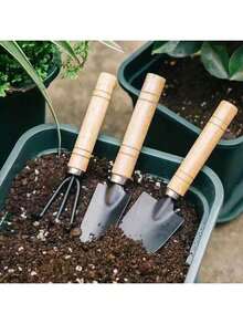 3pcs Wooden Handle Gardening Tool Set, Metal Shovel, Spade And Fork, Rustic Style Durable And Easy To Use, Suitable For Garden Potted Soil And Plant Care, Outdoor Gardening Essential, Valentine's Day Mother's Day Graduation Housewarming Gift - Upgraded Version - View 8